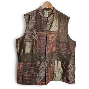 Coldwater Creek Vintage Women's Pattern Block Silk Blend Boho Vest Size 2X